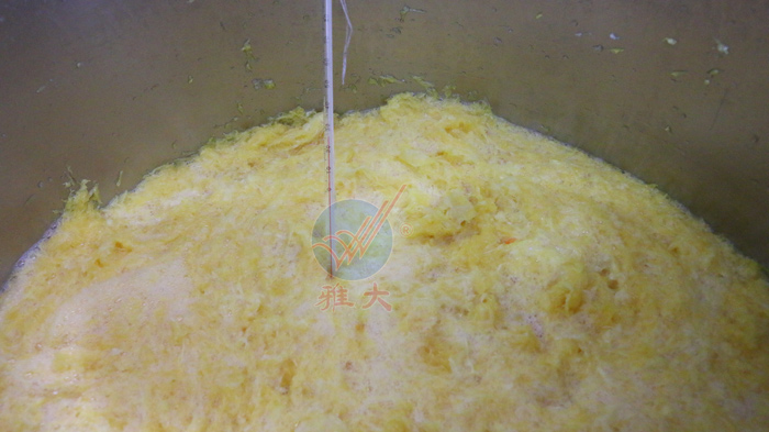 8、下曲后攪拌均勻，測量溫度接近30